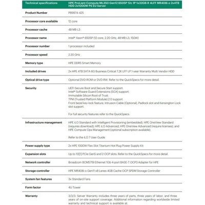 Hewlett Packard Enterprise HPE PL ML350g12 P89974-425