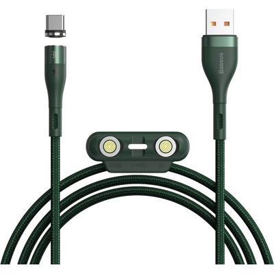 Кабел с магнитни конектори за Apple продукти с Lightning, microUSB и USB-C (100 см) - Baseus Zinc Magnetic Safe Fast Charging Data Cable (CA1T3-A06) (зелен) (CA1T3-A06)