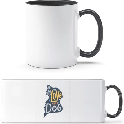 PrintEQ TTH Dvoubarevný Hrnek Design Vše co potřebujete je láska a pes Bílá Černá Standard Dárky 250 ml
