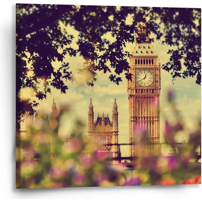 Sablio Obraz Londýn Big Ben Flowers - 50x50 cm