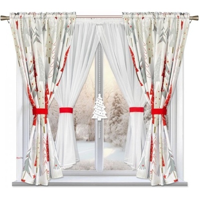 BytoTex Sada záclon s vánočním motivem - Vánoční stromek, 400 x 150 cm