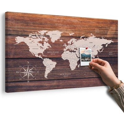 Obraz na korku decentní mapa s dřevěným pozadím - 120x80 wooden