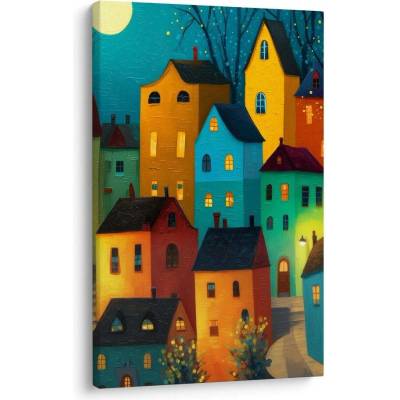 Obraz barevné domky v noci - 20x30