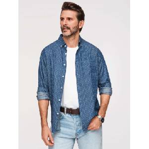 Ombre Clothing Мъжка памучна риза със сантиметър от тънък деним - синя V2 K702 Ombre Clothing Ombre Clothing | Sin | МЪЖЕ | S