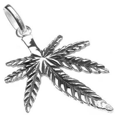 Šperky eshop Stříbrný přívěsek 925 patinovaná marihuana prodloužený lístek uprostřed V13.11