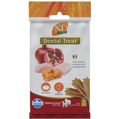 Farmina N&D Pumpkin Dental Care Treat Chicken and Pomegranate Medium Maxi - Дентални стикове за кучета от средни и едри породи с пиле, тиква и нар - 100 гр, Италия - KND0011009