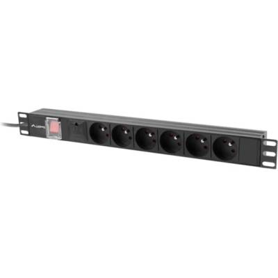 Lanberg 19" 1U 10A 6x френски, черен, 2 м, устройство за защита от пренапрежение (PDU-06E-0200-IEC-BK) (PDU-06E-0200-IEC-BK)