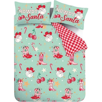 Catherine Lansfield Зелено-розово двойно удължено спално бельо 230x220 cm Santa's Howdy Christmas - Catherine Lansfield (BD/60651/W/KQS/GR)
