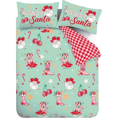 Catherine Lansfield Зелено-розово двойно удължено спално бельо 230x220 cm Santa's Howdy Christmas - Catherine Lansfield (BD/60651/W/KQS/GR)