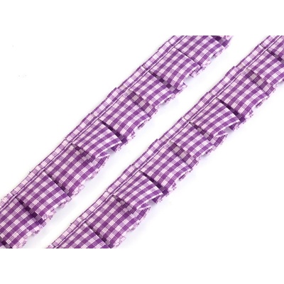 Prýmek volánek káro 17mm - 2m fialový