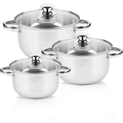 Rosberg Комплект тенджери Rosberg R51210O6, 6 части, 3-5 L, Стъклен капак, Инокс