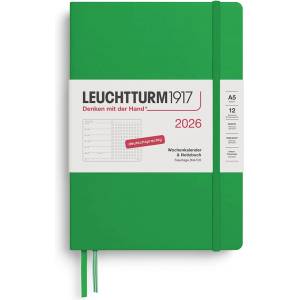 Leuchtturm1917 372522 Weekly Calendar & Notebook Dotted Medium (A5) 2026, 12 Months, Spring Leaf, German (372522)