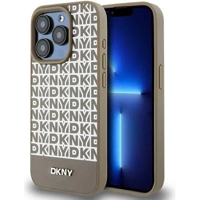 DKNY Кейс DKNY Leather Printed Pattern Metal Logo MagSafe за iPhone 15 Pro, кафяв (3666339262099)