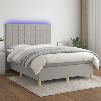 vidaXL Боксспринг легло с матрак и LED, светлосиво, 140x190 см, плат (3135429)