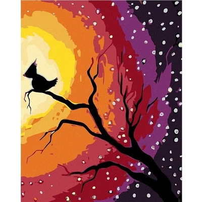 zuty Malování podle čísel Ptáček na větvi a noční obloha 80 x 100 cm bez rámu a bez vypnutí plátna