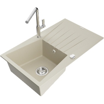Mexen Cesar кухненска мивка от гранит с 1 камера с отцеждач и кухненски смесител Flora, бежов - 6514-69-670401-00 (6514-69-670401-00)