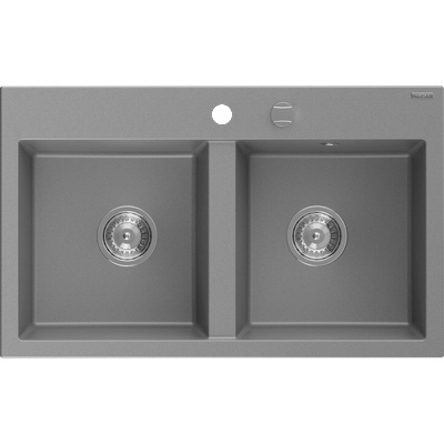 Hektor гранитна мивка с две корита 800 x 480 мм, сива, сифон хром - 6521802000-71 (6521802000-71)