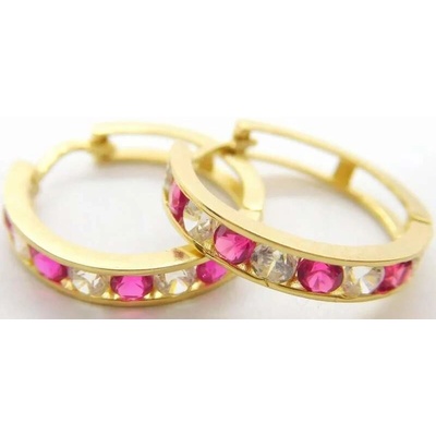 Klenoty Budín dámské kruhové zlaté náušnice se zirkony červenými rubíny H442