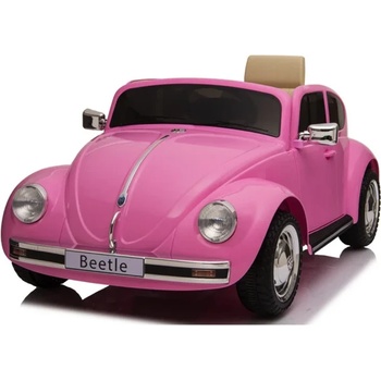 ROLLZONE Детска акумулаторна кола Volkswagen Beetle Classic 12V с EVA гуми и кожена седалка (JE1818-pink)