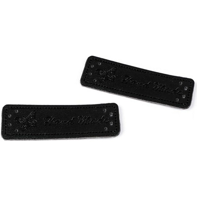 Eko kůže cedulka / ozdoba / nášivka Handmade 15x50 mm, střední, 4 černá