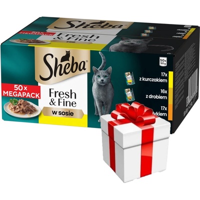 Sheba Fresh & Fine drůbeží výběr ve šťávě pro dospělé kočky 50 x 50 g + Překvapení pro kočku