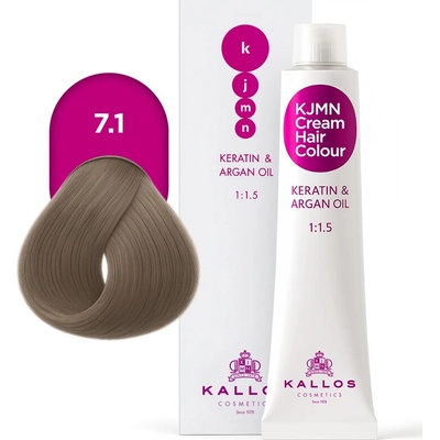 Kallos KJMN s keratinem a arganovým olejem 7.1 Medium Ash Blond Cream Hair Colour 1:1.5 100 ml