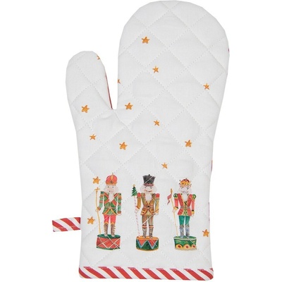Clayre & Eef Bielo-červená bavlnená Chňapka so luskáčikmi Happy Little Christmas 18 x 30 cm