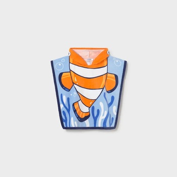 MAYORAL Хавлиена кърпа пончо с качулка в син цвят с голяма риба за бебе момче Mayoral