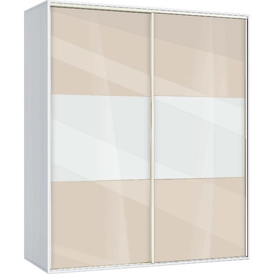 Bogdan Furniture G Двукрилен гардероб с плъзгащи врати Мебели Богдан Модел bm-ava 4, крем гланц с бяло