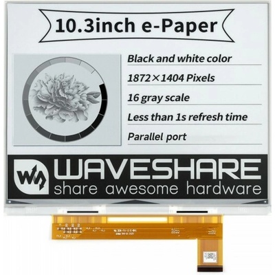 Waveshare 10.3inch e-Paper e-Ink Raw Display, 1872×1404, Black / White, 16 Grey Scales, Parallel Port.