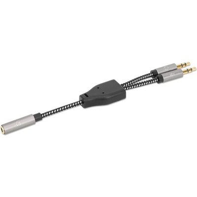 Manhattan Кабел Manhattan Aux Y-Splitter 356121, от Jack 3.5mm(ж) към 2x Jack 3.5mm(м), 0.15m, черен