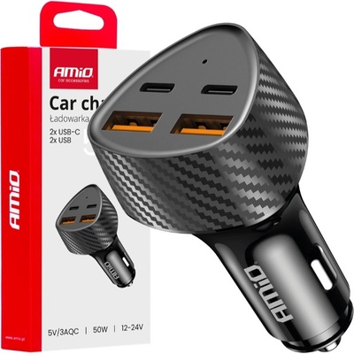AMIO Nabíječka do auta 50W 2xUSB-A + 2xUSB-C – Zboží Živě