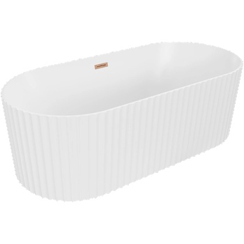 Mexen Paola свободностояща оребрена вана 170 x 80 cm, бял мат, преливна четкана мед - 52721708001-65 (52721708001-65)