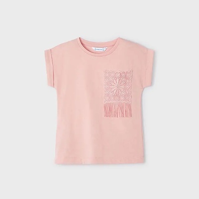 MAYORAL Тениска с къс ръкав crochet в розово за мини момиче Mayoral