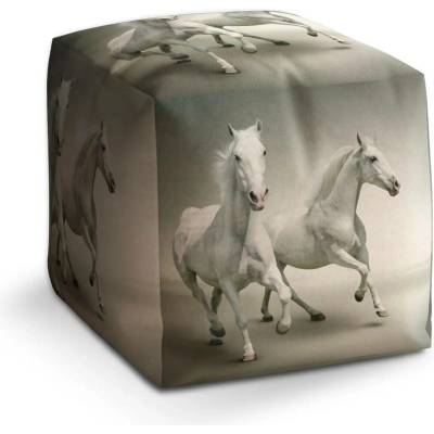 Sablio Taburet Cube Dva bílí koně - 60x60x60 cm