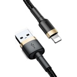 Baseus USB към Lightning кабел, 2.4A, 480Mbps, 1m - Baseus Cafule (CALKLF-BV1) - черен / златен