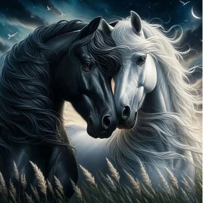 Norimpex - Puzzle Diamant painting: White and black horse 30x40cm - 1 - 39 piese