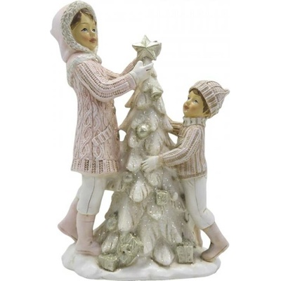Vánoční dekorace socha děti u stromečku – 14x7x20 cm