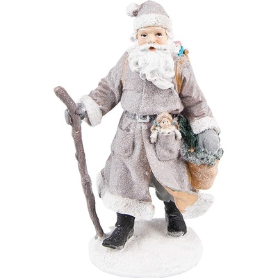Šedá dekorace Santa s holí a panenkou – 12x9x21 cm
