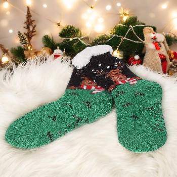 Дамски коледни чорапи в зелено и черно с еленче