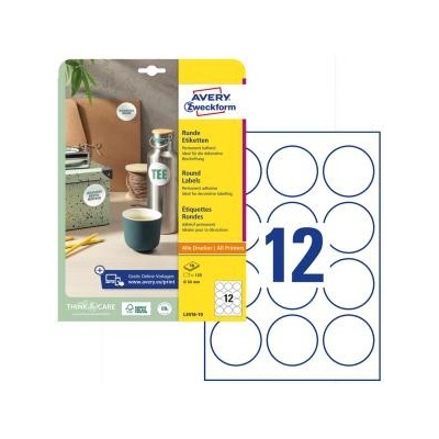 Etikety univerzálne kruhové 60mm Avery A4 10 hárkov