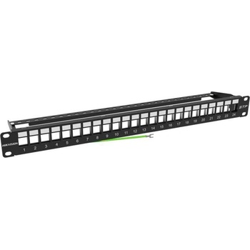Hikvision Пач панел Hikvision DS-1CP0P24-1U, 24x порта, 1U, екраниран, черен (DS-1CP0P24-1U)