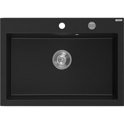 Mexen Elix кухненска мивка от гранит с 1 камера 700 x 500 мм, черна, сифон хром - 6526701005-77 (6526701005-77)