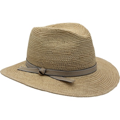 Exkluzivní panamský crochet klobouk Fedora s dvoubarevnou stuhou Mayser Grit Natur