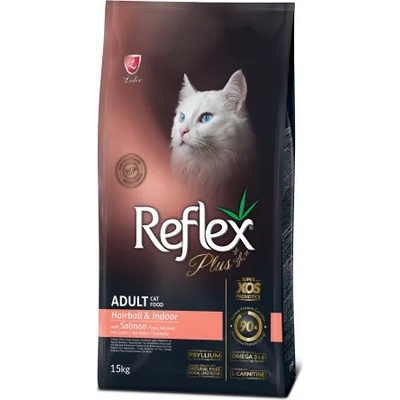 Lider Pet Food Reflex Plus Hairball & Indoor Adult Cat Food Salmon - Пълноценна храна за пораснали апартаменски котки, срещу космени топки, със сьомга 15 кг, Турция