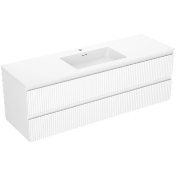 Mexen Rivel шкафче за баня 140 см с мивка Otis, 2 чекмеджета, рифелован, бял мат (91A20-14047-2-BFF01-W18M01)