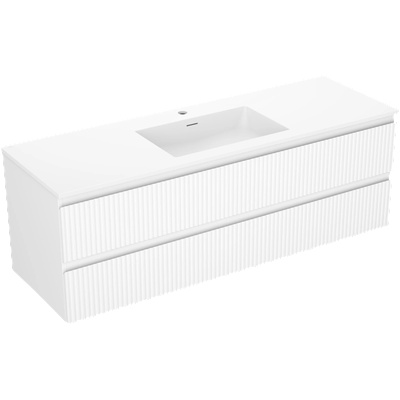 Mexen Rivel шкафче за баня 140 см с мивка Otis, 2 чекмеджета, рифелован, бял мат (91A20-14047-2-BFF01-W18M01)