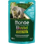 Monge Natural Superpremium BWild Grain Free Adult Cat Codfish with shrimps and vegetables - пауч на хапки в сос за котки в зряла въраст, БЕЗ ЗЪРНО, с риба треска, скариди и зеленчуци - 85 гр, Италия - 2768
