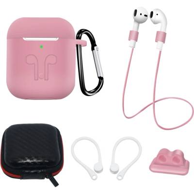 HQWear Комплект кейс HQWear Silicone Case за AirPods 2 / AirPods 1, калъф, приставка за ухо, връзка за врата, държач за каишка на часовник, розов (5907769354939)