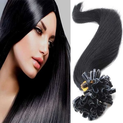 Girlshow Vlasy na metodu keratin 51 cm, kvalita Remy AAA, sada 100 ks x 0,5 g 1B černá 1B (černá)